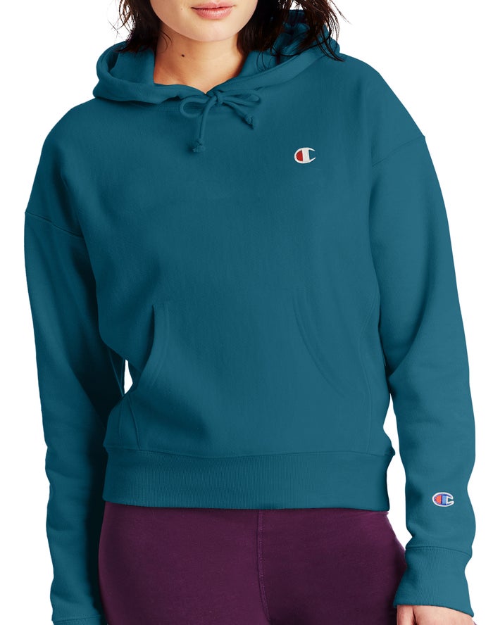 Champion Hoodie Dames - Blauw - Reverse Weave C Logo ( 067491-PER )